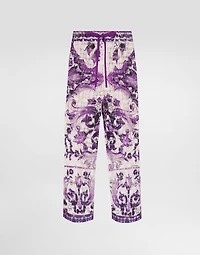 Majolica-print crochet lace trousers