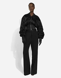 Short duchesse bomber jacket with draped sleeves