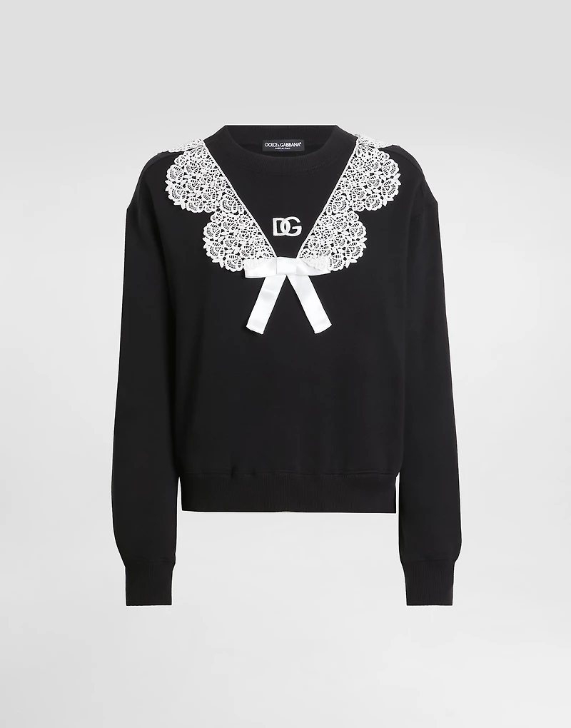Sweatshirt with macramé and bow