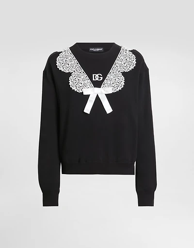 Sweatshirt with macramé and bow
