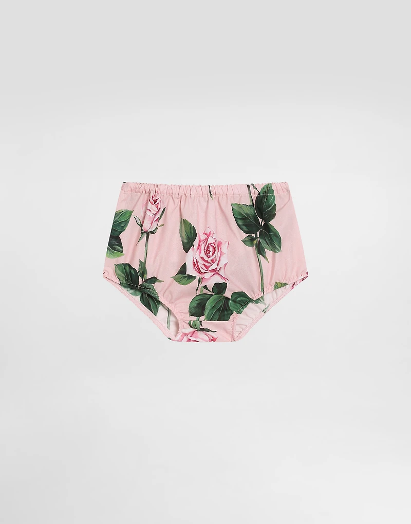 Rose-print poplin dress
