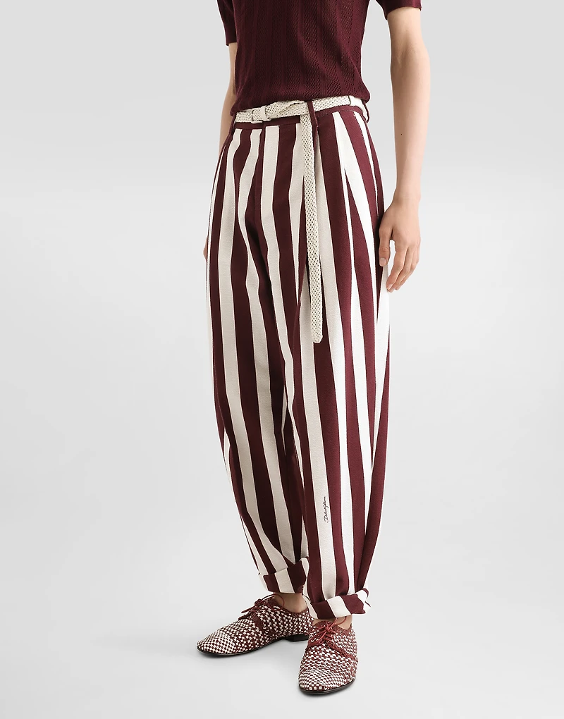 Striped cotton jacquard pants with double darts