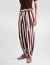 Striped cotton jacquard pants with double darts