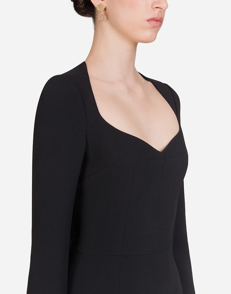 Long-sleeved cady midi dress