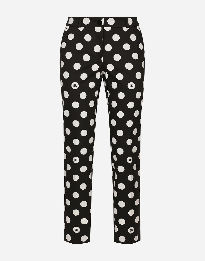 Cotton pants with polka-dot print