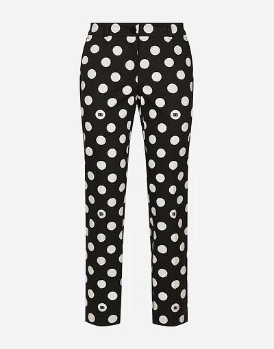 Cotton pants with polka-dot print
