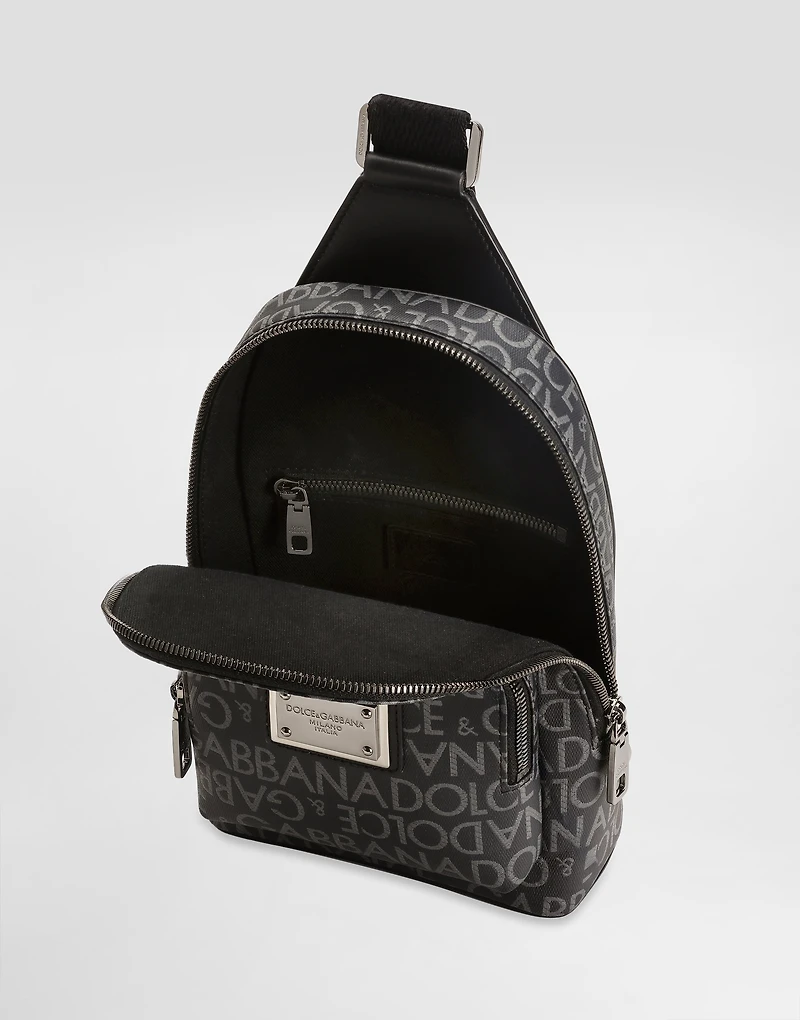 Coated jacquard crossbody backpack