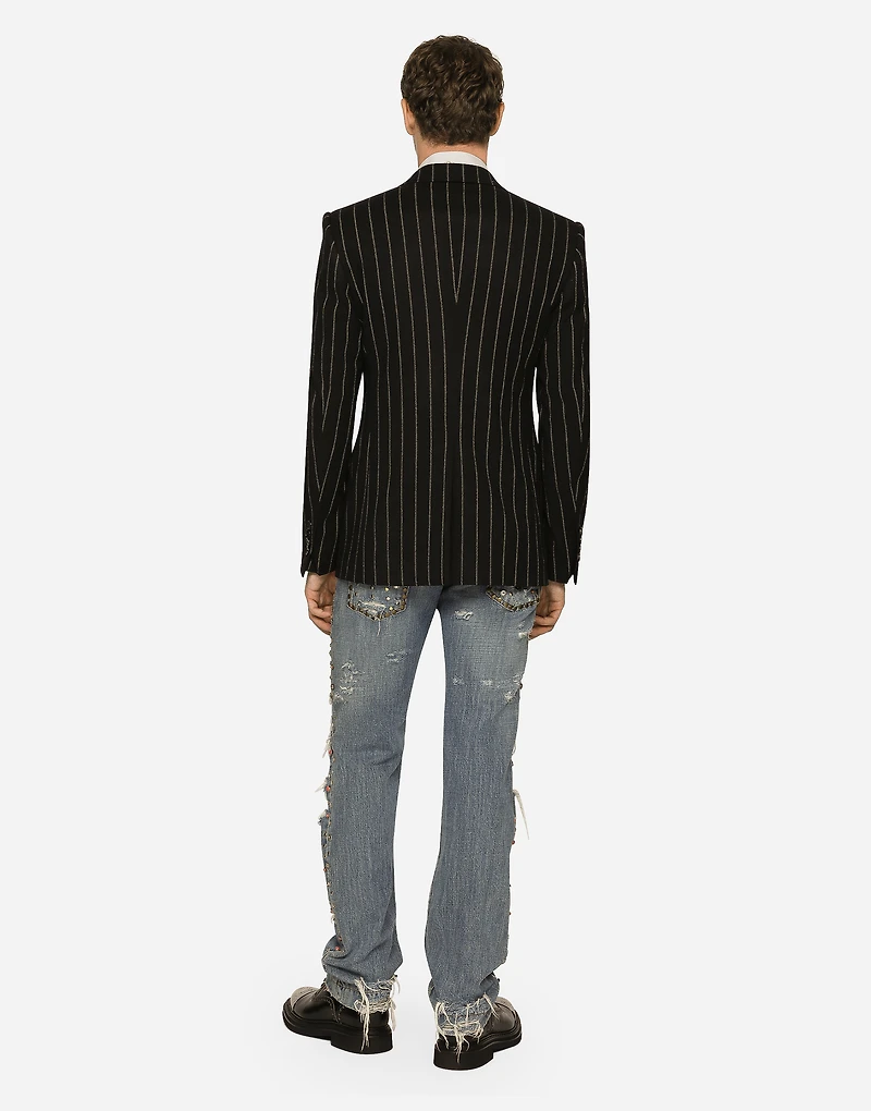 Double-breasted jacket pinstripe stretch wool