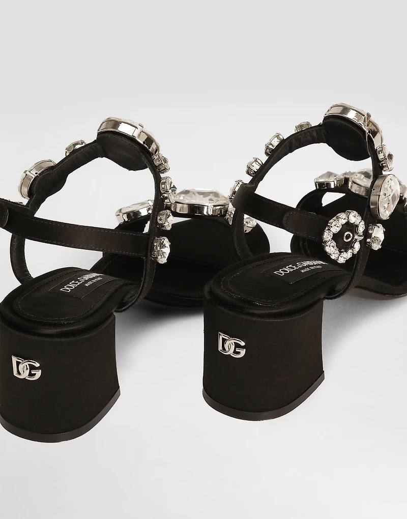 Satin sandals with gemstone embellishment