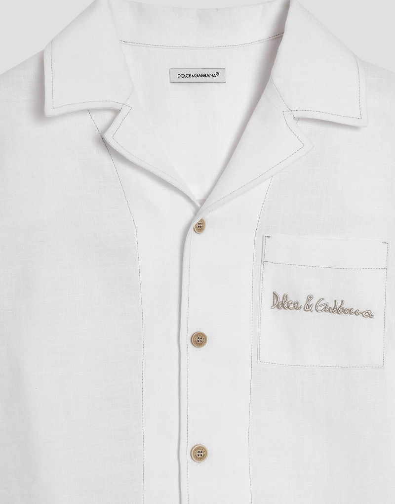 Non-stretch linen shirt with Dolce&Gabbana logo