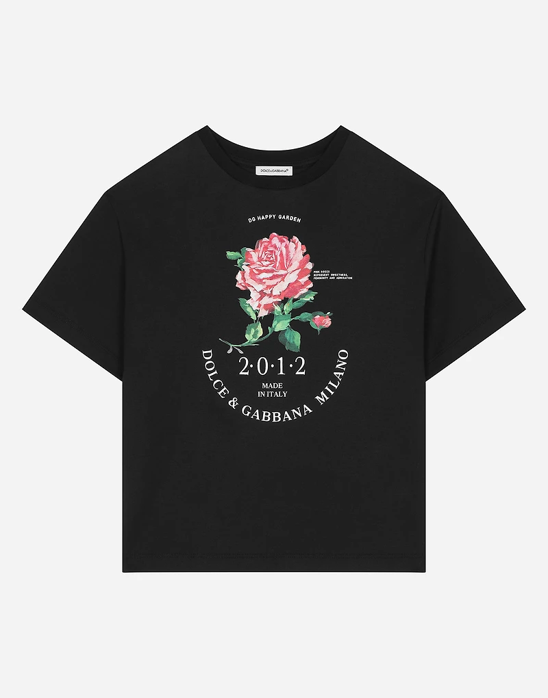 Jersey T-shirt with Dolce&Gabbana logo and rose