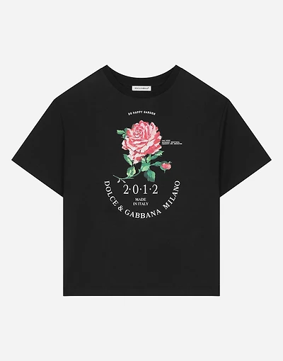 Jersey T-shirt with Dolce&Gabbana logo and rose