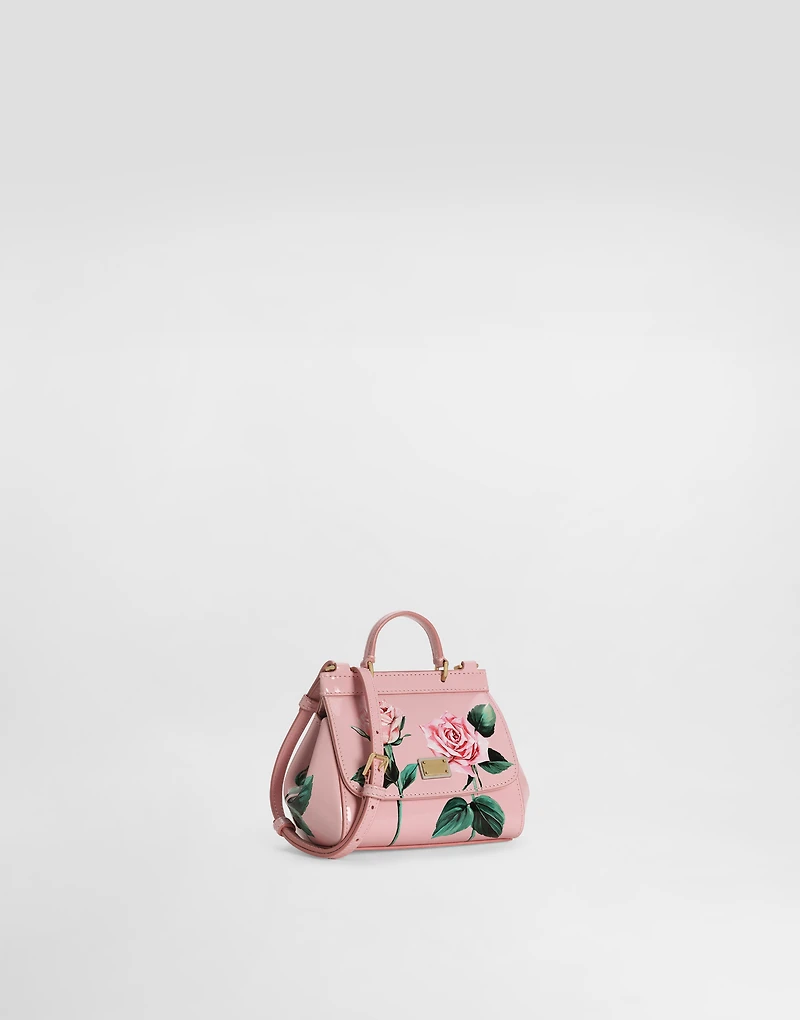 Polished calfskin Sicily crossbody bag with rose print