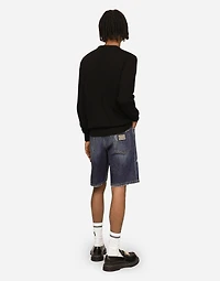 Round-neck wool sweater with embroidery