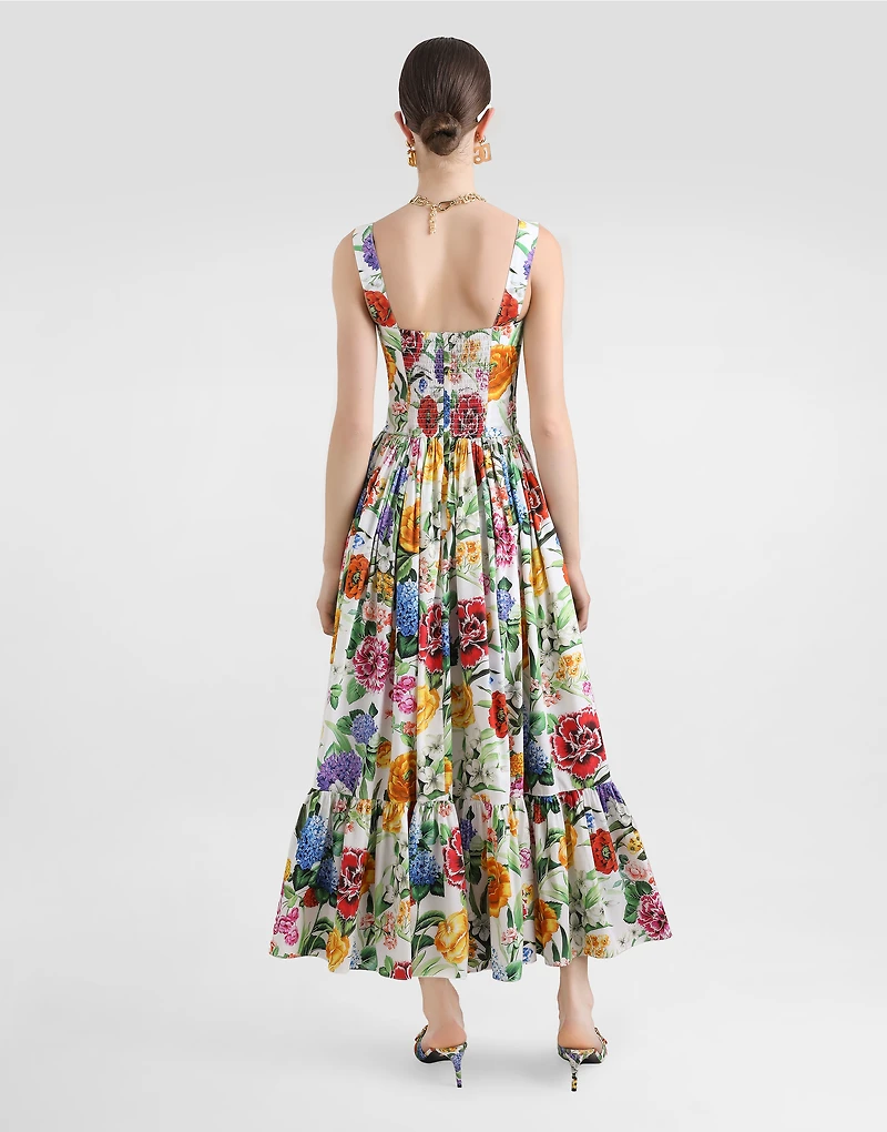 Long floral-print corset dress