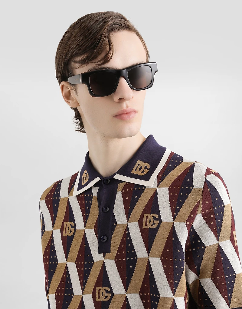 Silk jacquard polo shirt