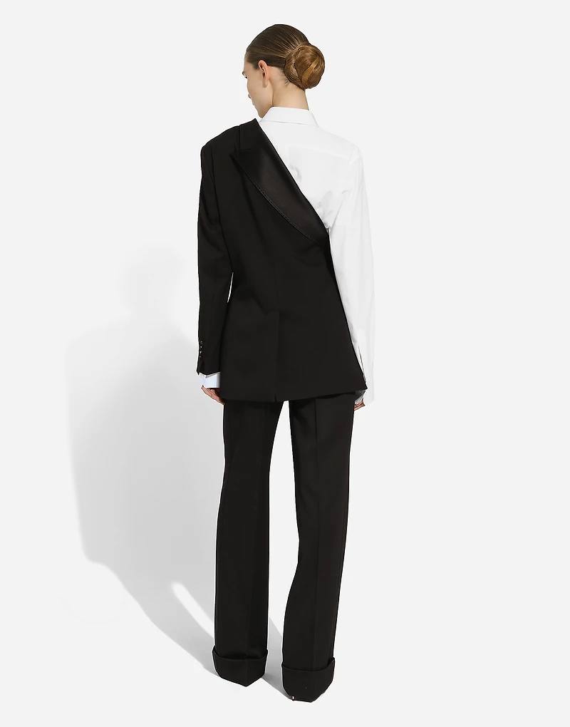 One-shoulder wool gabardine jacket