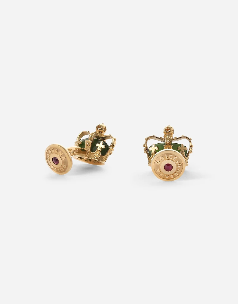 Royal Cufflinks 18-carat yellow gold, green jade, rubies, and blue sapphires
