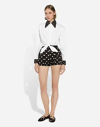 Cropped cotton poplin shirt with knot detail and polka-dot print