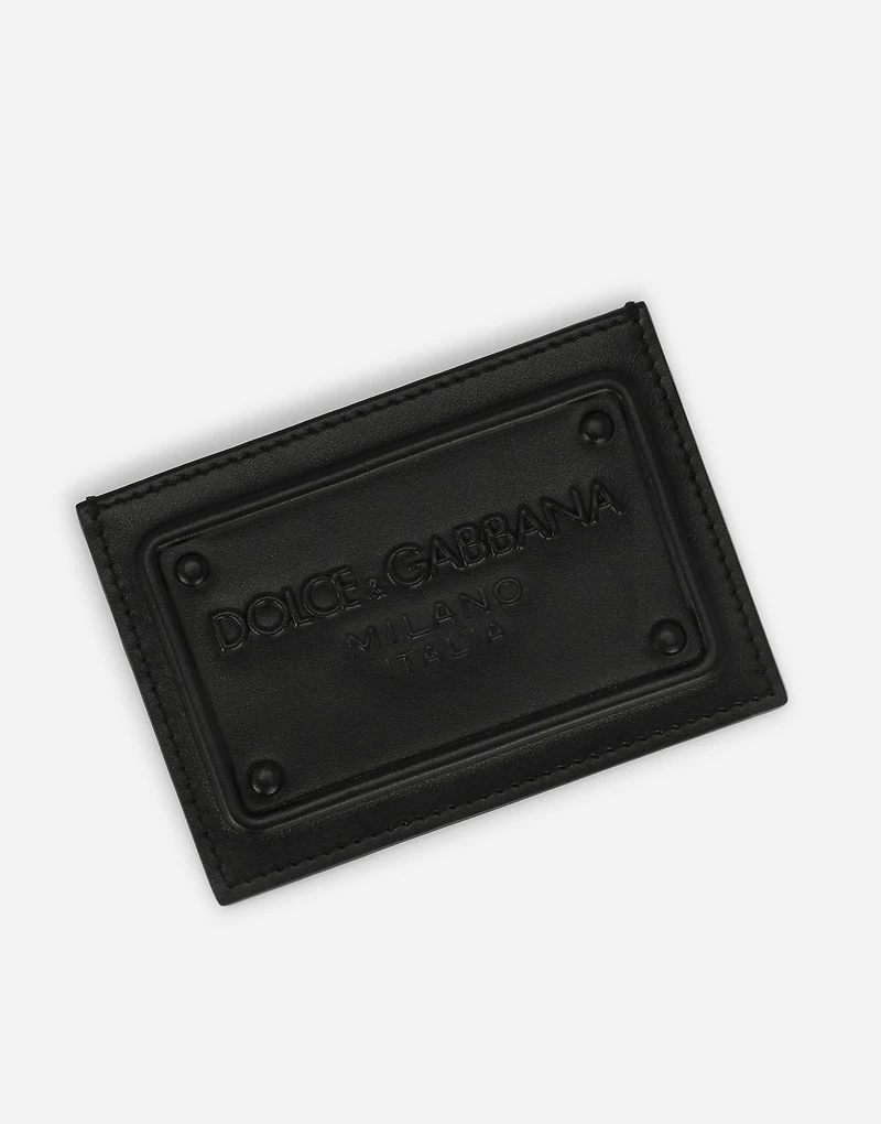 Calfskin card holder with raised logo