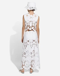 Cotton calf-length skirt with cut-out detailing