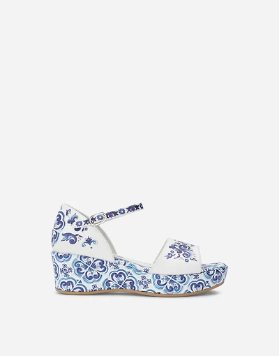 Majolica-print calfskin sandals