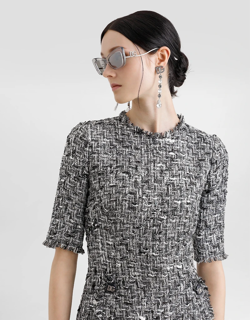 Raschel tweed midi dress with short sleeves