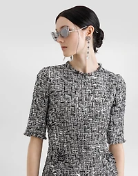 Raschel tweed midi dress with short sleeves