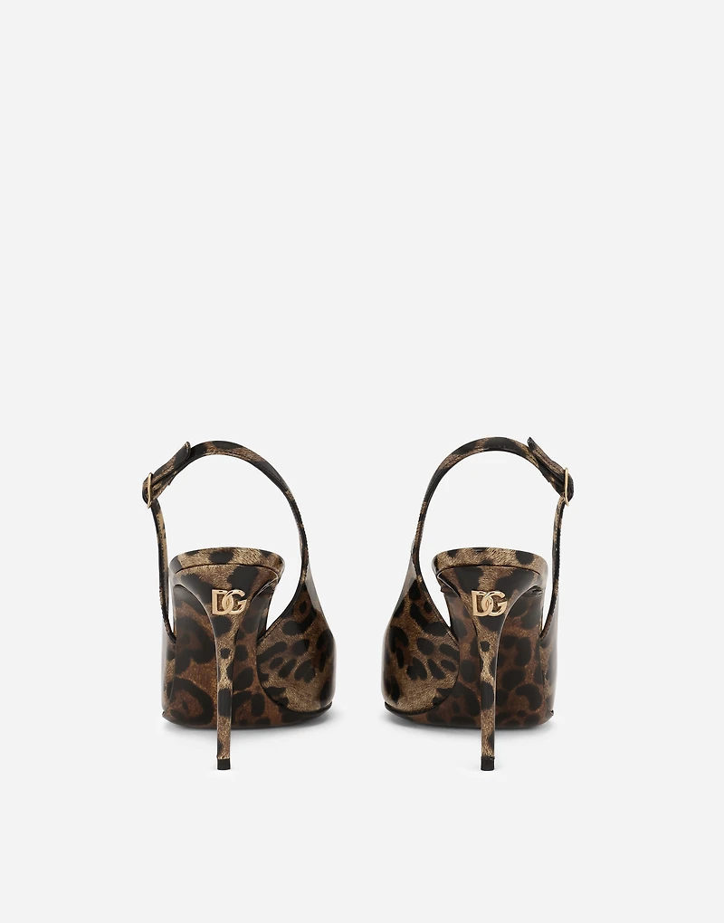 Polished calfskin slingbacks with leopard print