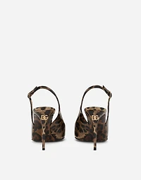 Polished calfskin slingbacks with leopard print