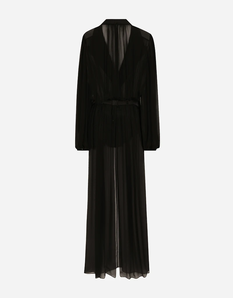 Long silk chiffon tuxedo dress