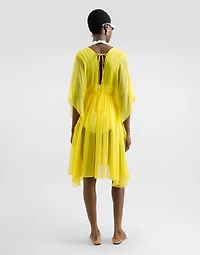 Short silk chiffon caftan with drawstring