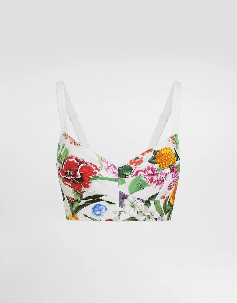 Cotton corset bralette top with floral print