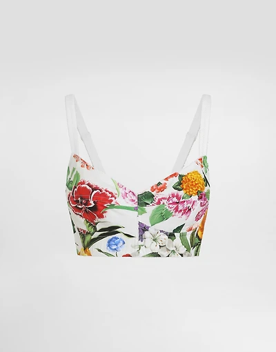 Cotton corset bralette top with floral print