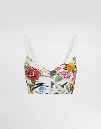 Cotton corset bralette top with floral print