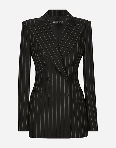 Double-breasted pinstripe wool Turlington jacket