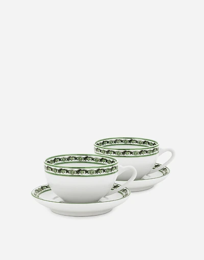 Set 2 Porcelain Espresso Cups with Saucers