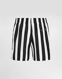 Mid-length swim trunks with striped print