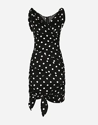 Charmeuse midi dress with draping and polka-dot print