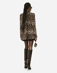 Double-breasted wool Turlington jacket with jacquard leopard design