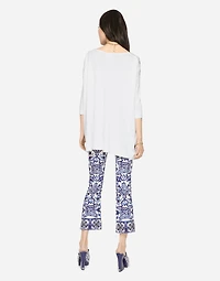 Silk twill crew-neck pullover with majolica print