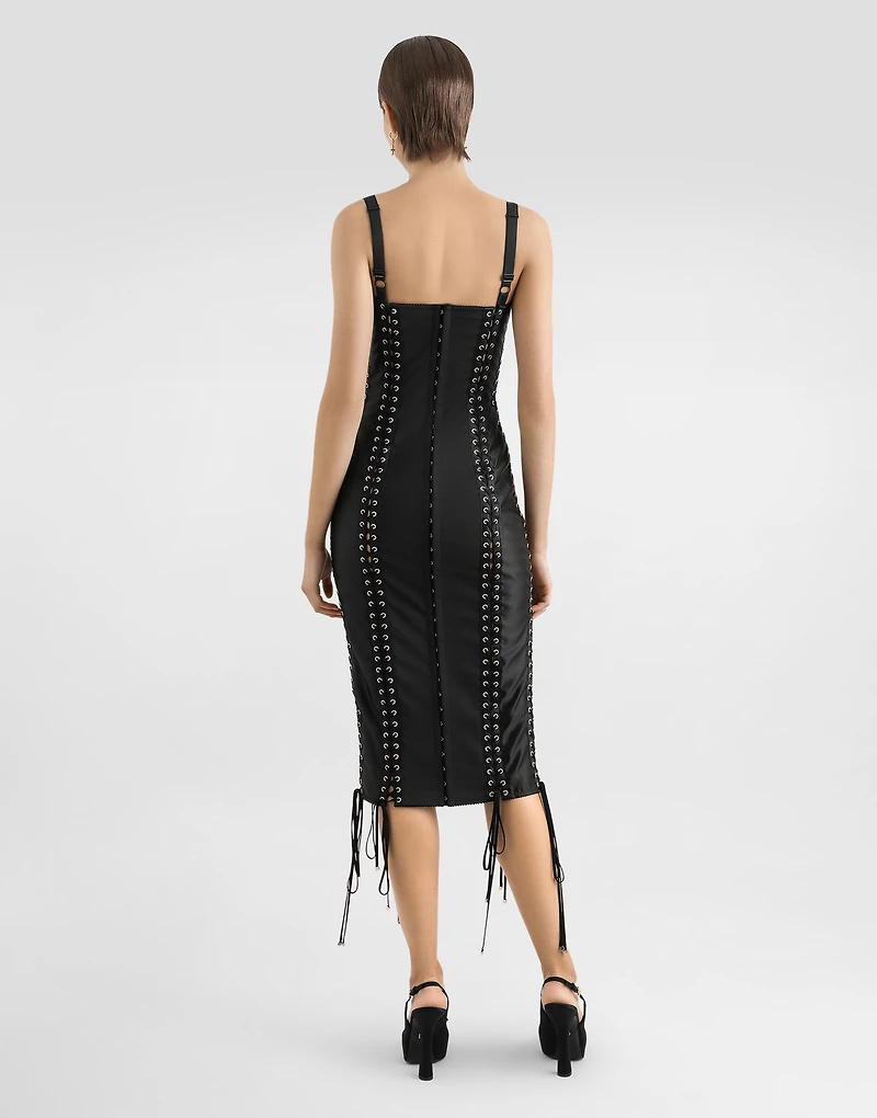 Calf-length dress with corset detailing