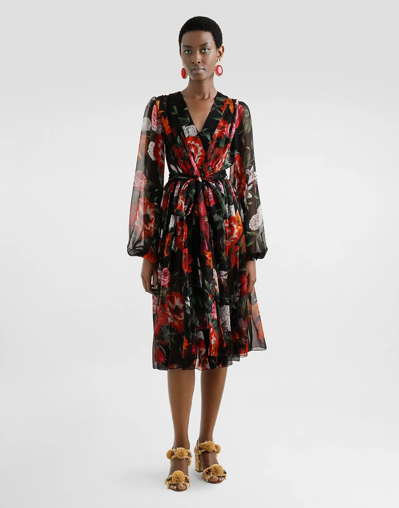 Flower-print chiffon dress