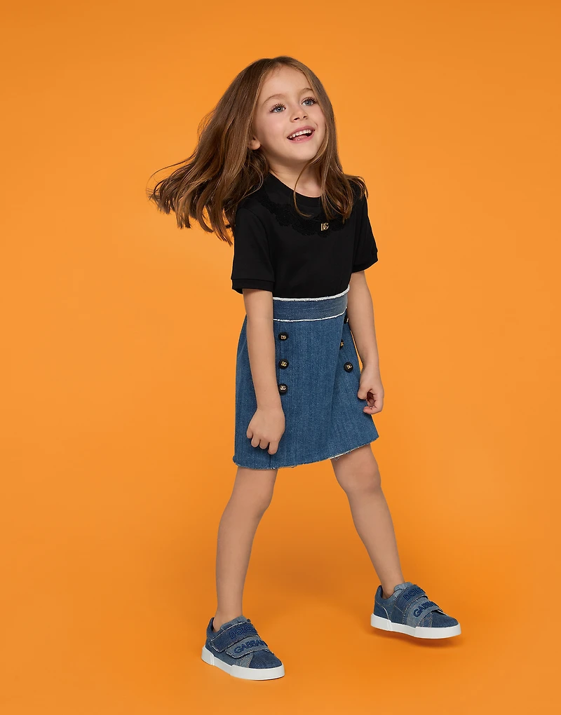 Stretch denim and jersey dress with DG logo