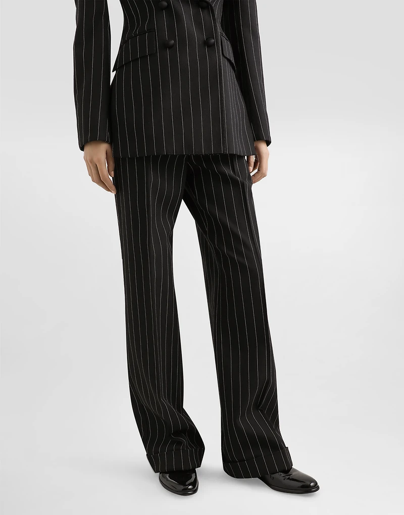 Straight-leg pinstripe wool pants with turn-ups