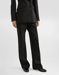 Straight-leg pinstripe wool pants with turn-ups