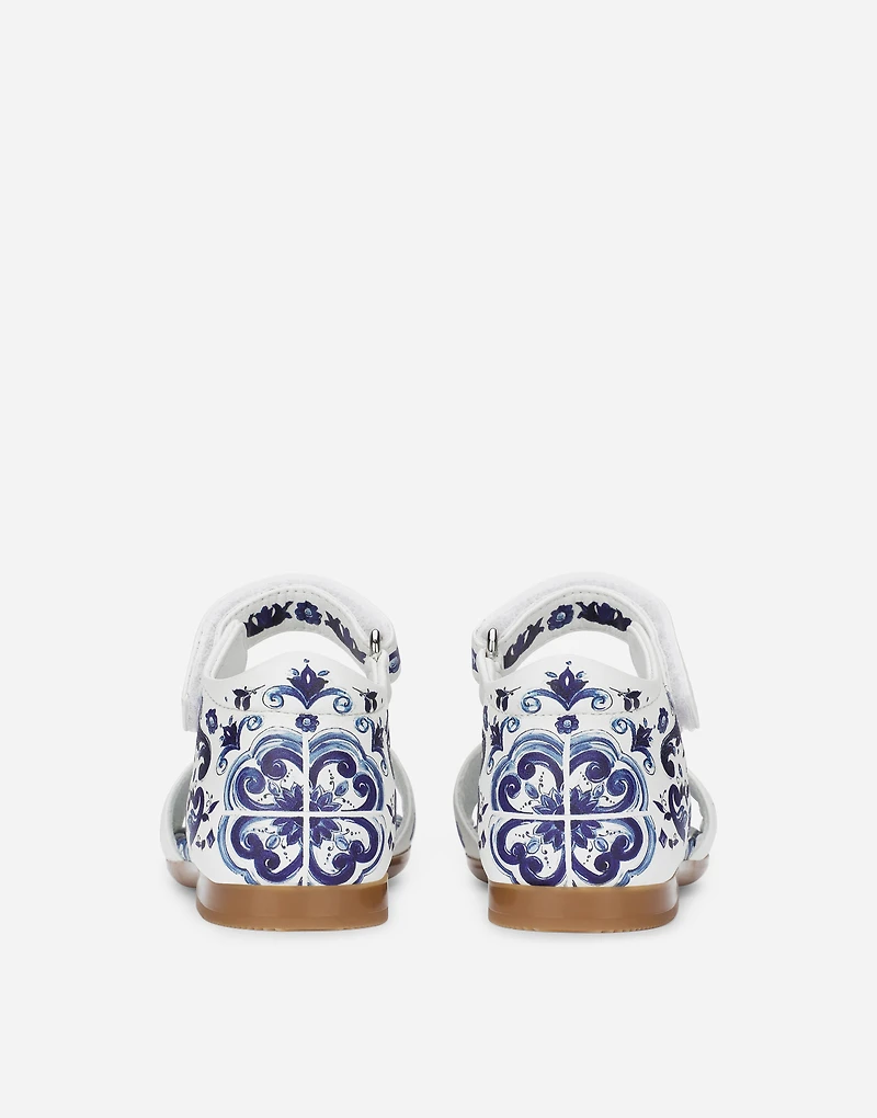 Nappa leather sandals with majolica print