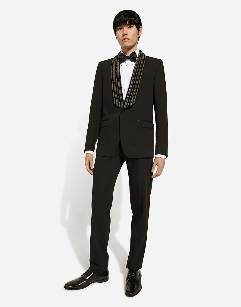 Single-breasted jacket with embroidered shawl collar