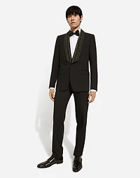 Single-breasted jacket with embroidered shawl collar