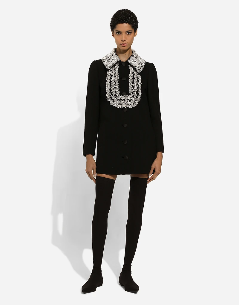 Short wool coat with lace details